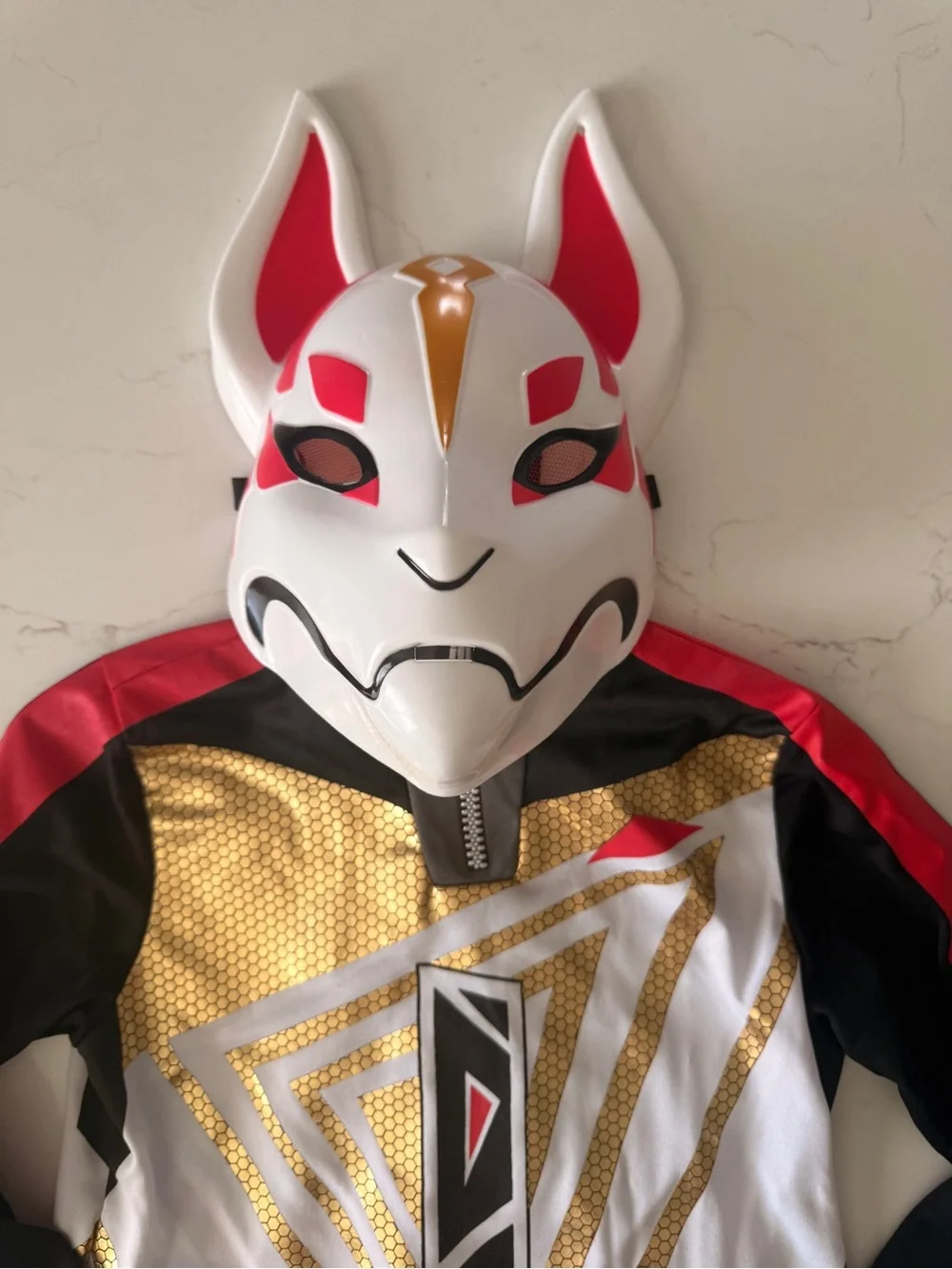 Kids White, Gold & Black Superhero Top with Fox Mask